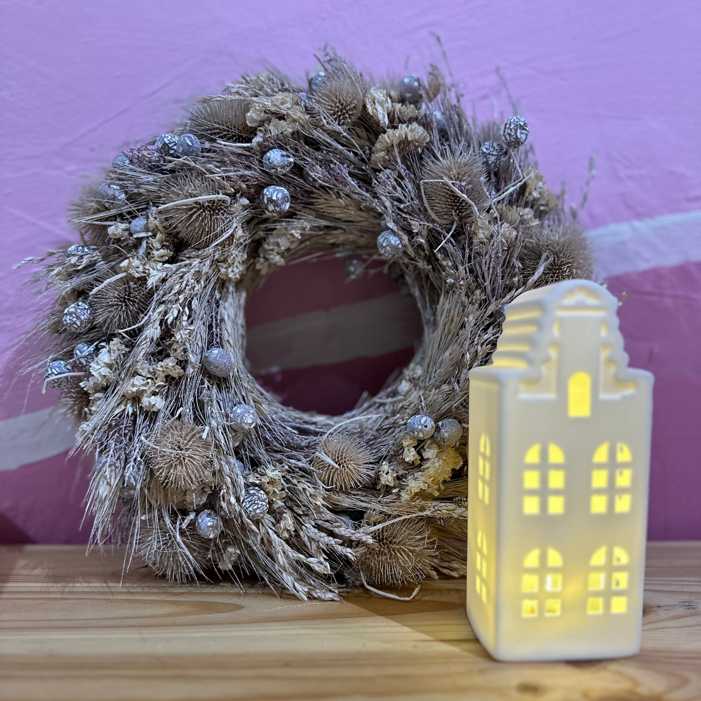 Trockenblumen Kranz in Creme und Flieder